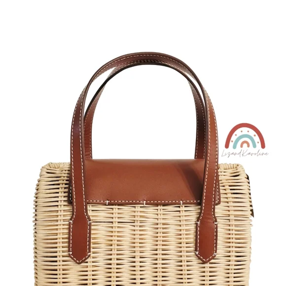 New! J. Crew Small Rattan Leather Top Handle Satchel Crossbody Bag - Picture 7 of 16